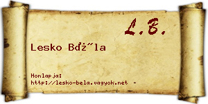 Lesko Béla névjegykártya